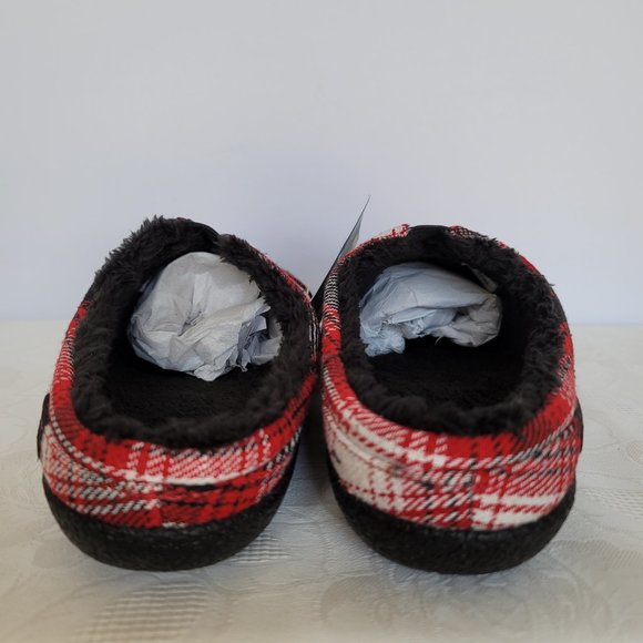 TOMS Mens Berkeley Faux Fur Lined Slip-On Slippers-Red Plaid- Men's Size 10 - Picture 8 of 13